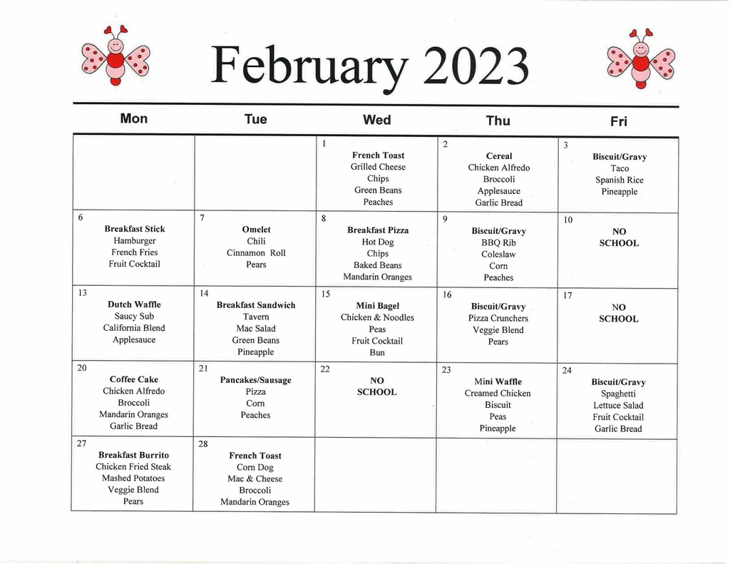 February lunch menu 2023
